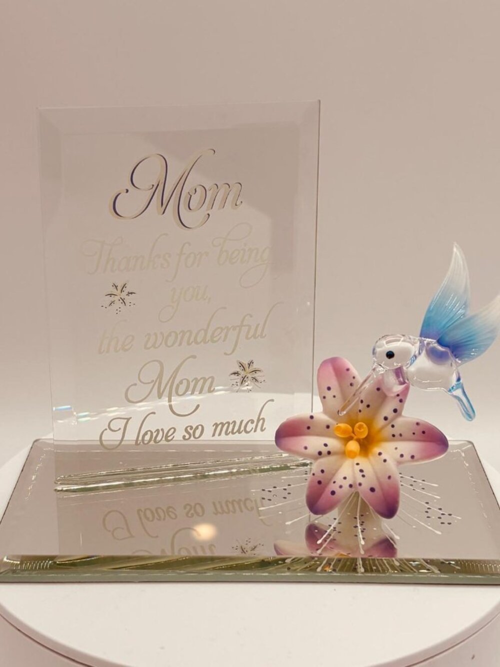 Mom I Love You Glass Hummingbird Figurine Gift for Mom Mother’s Day Floral Decor